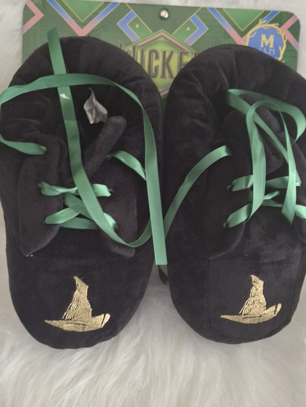 Womens Wicked Black Slipper Shoes with Green Ribbon Laces